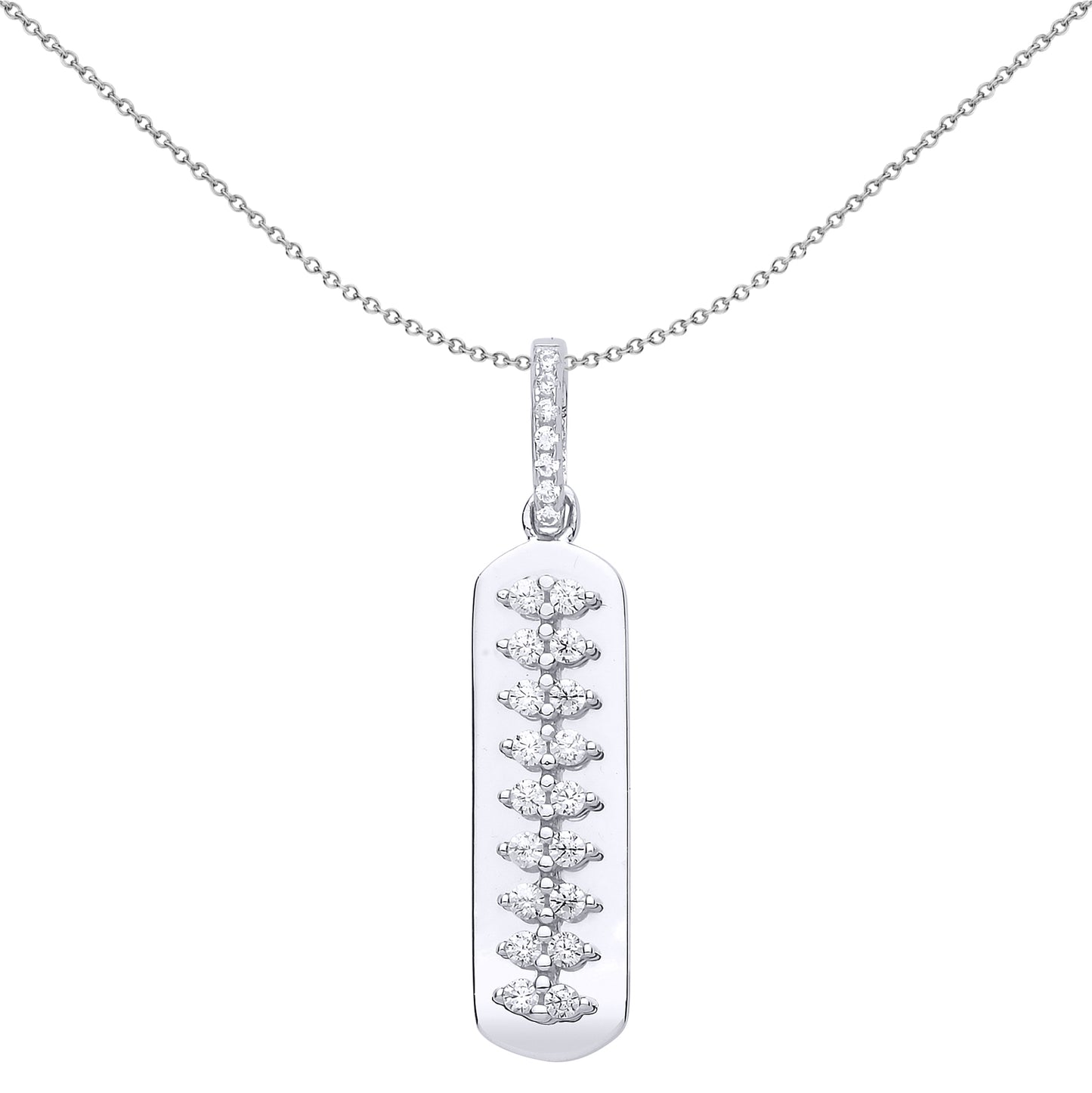 Silver  CZ Spinal Cord Ingot Pendant Necklace 18 inch - GVP503