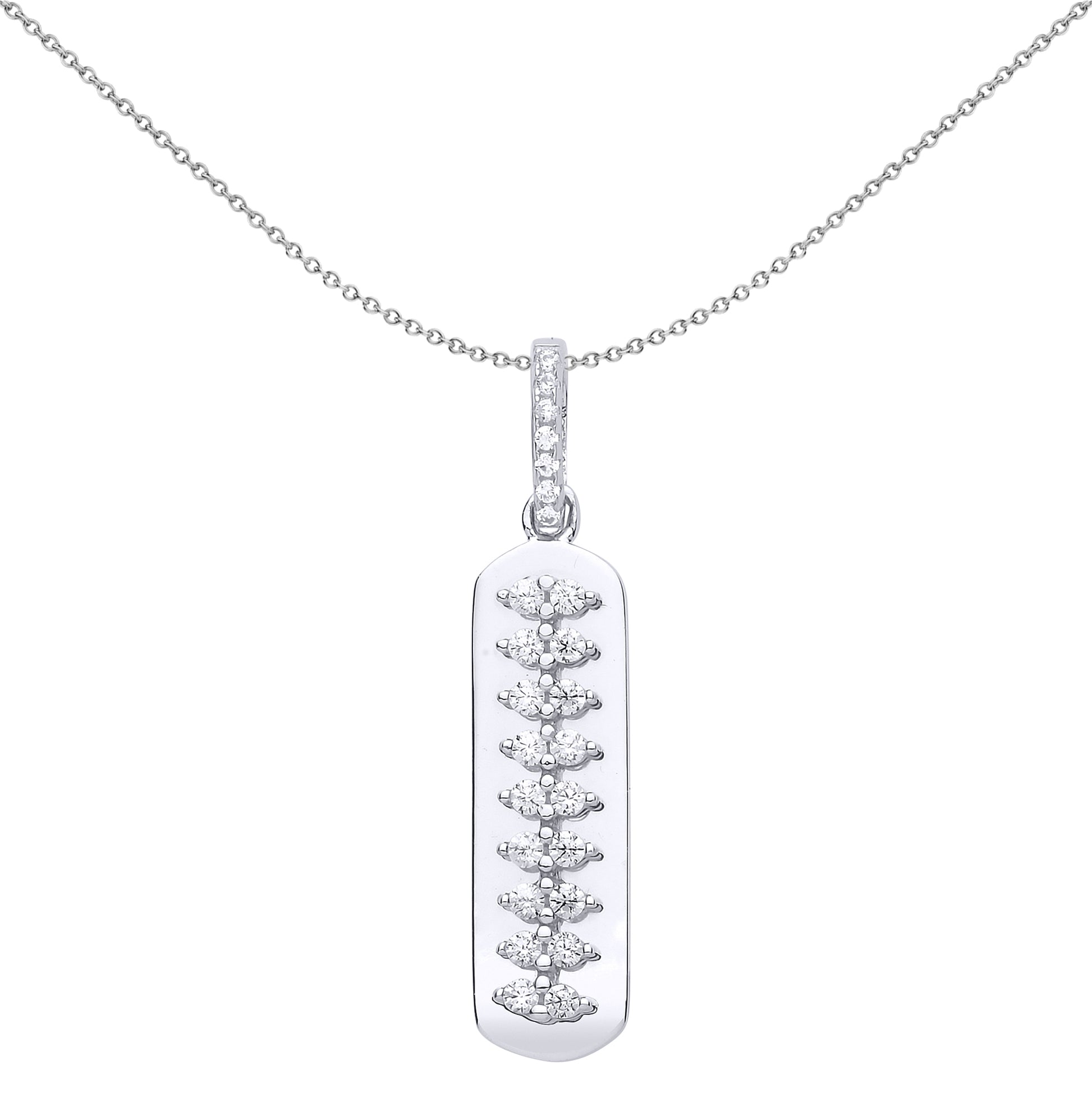 Silver  CZ Spinal Cord Ingot Pendant Necklace 18 inch - GVP503