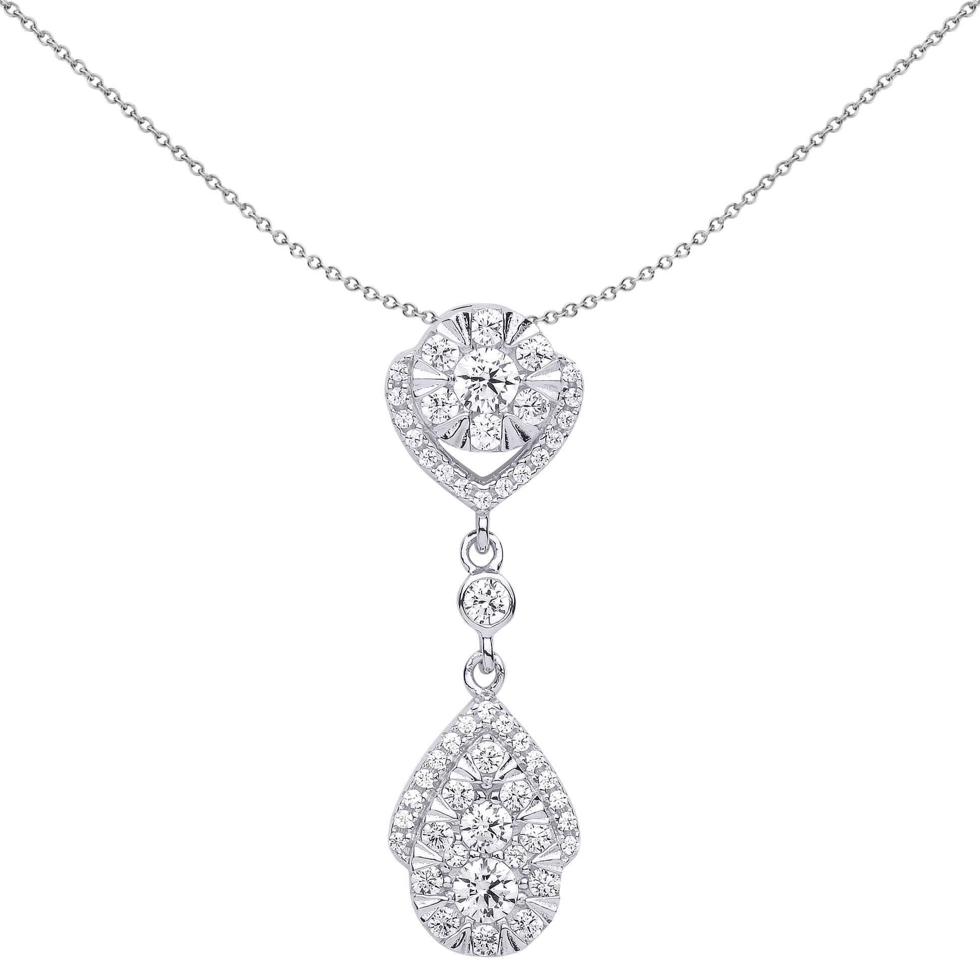 Silver  CZ Tears of Joy Halo Pendant Necklace 18 inch - GVP505