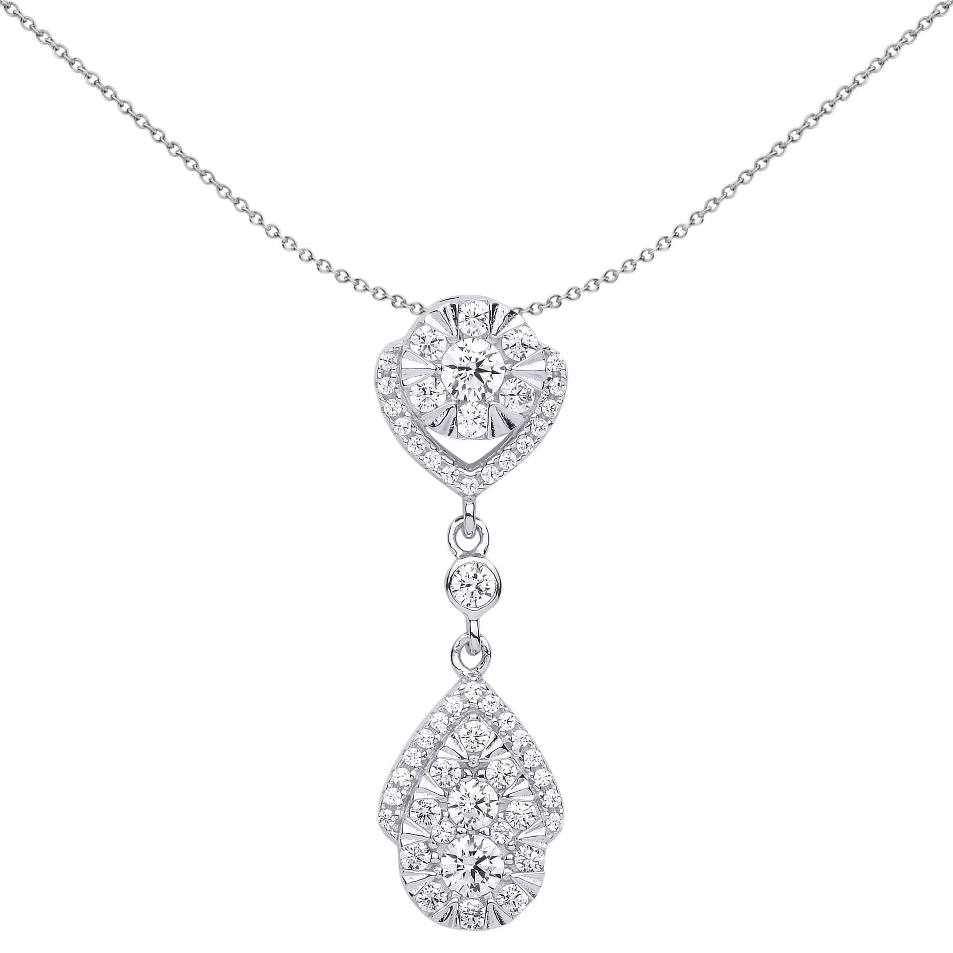 Silver  CZ Tears of Joy Halo Pendant Necklace - GVP505