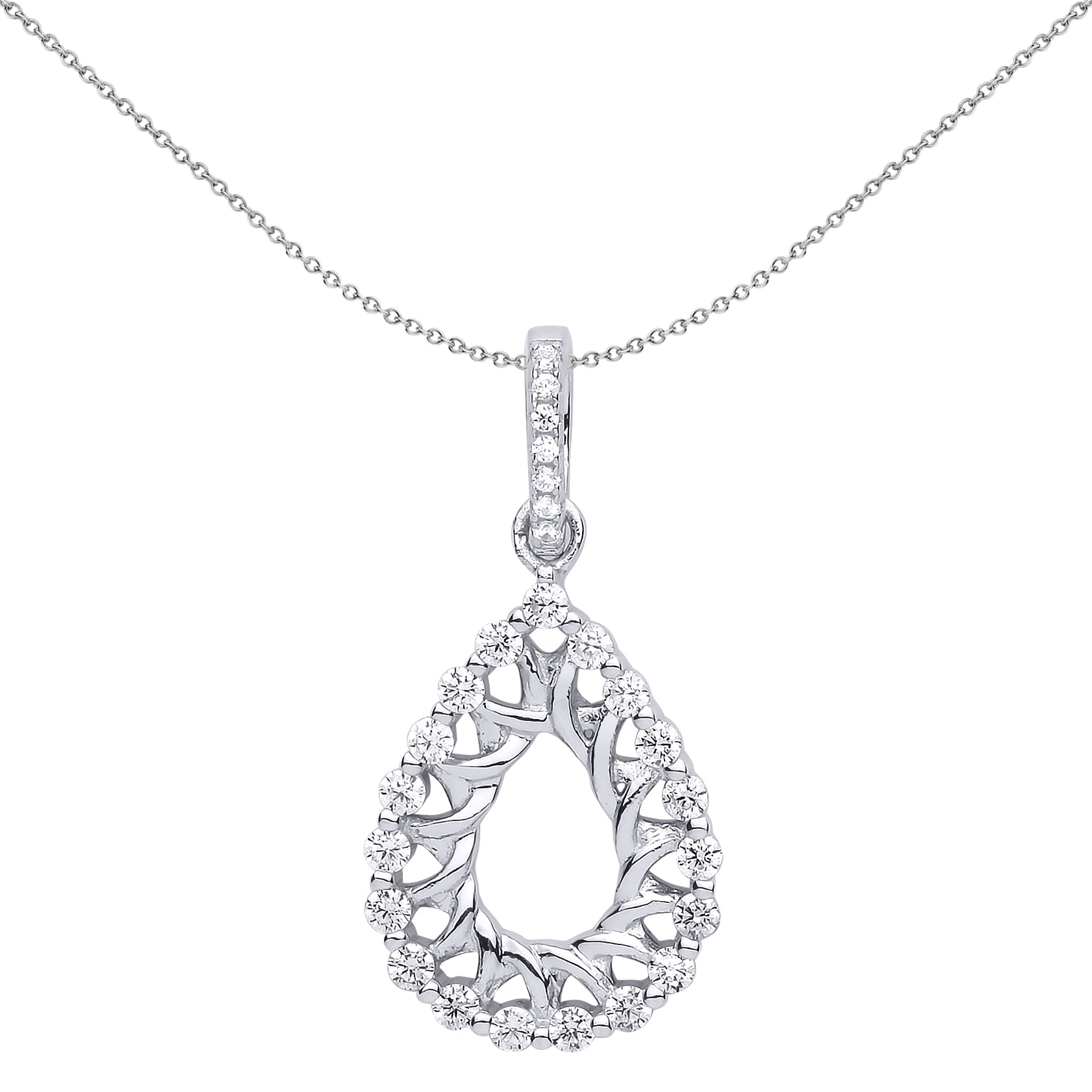 Silver  CZ Pear Avocado Pendant Necklace 18 inch - GVP507