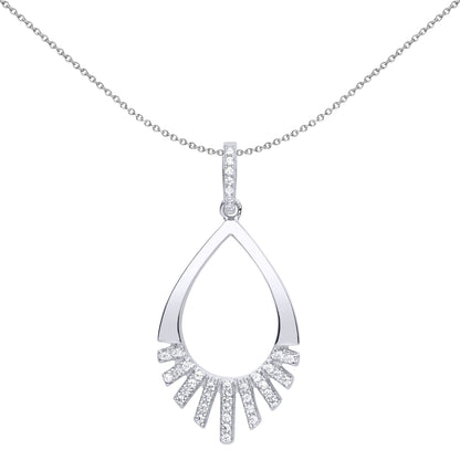 Silver  CZ Minimal Art Deco Tear Pendant Necklace - GVP508