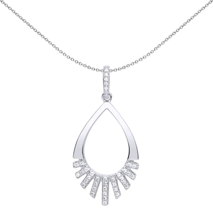 Silver  CZ Minimal Art Deco Tear Pendant Necklace 18 inch - GVP508