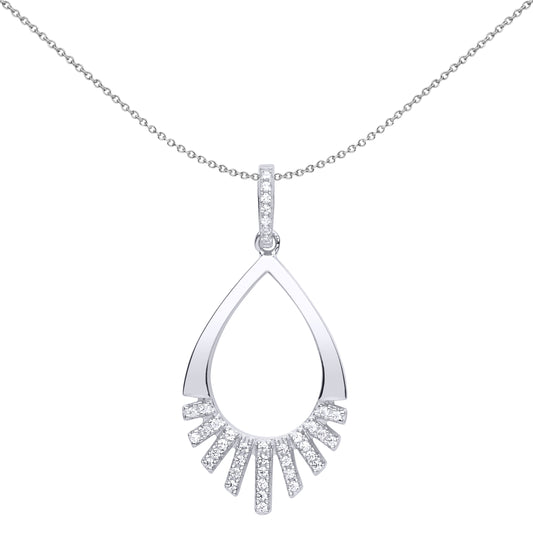 Silver  CZ Minimal Art Deco Tear Pendant Necklace 18 inch - GVP508