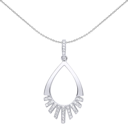 Silver  CZ Minimal Art Deco Tear Pendant Necklace 18 inch - GVP508