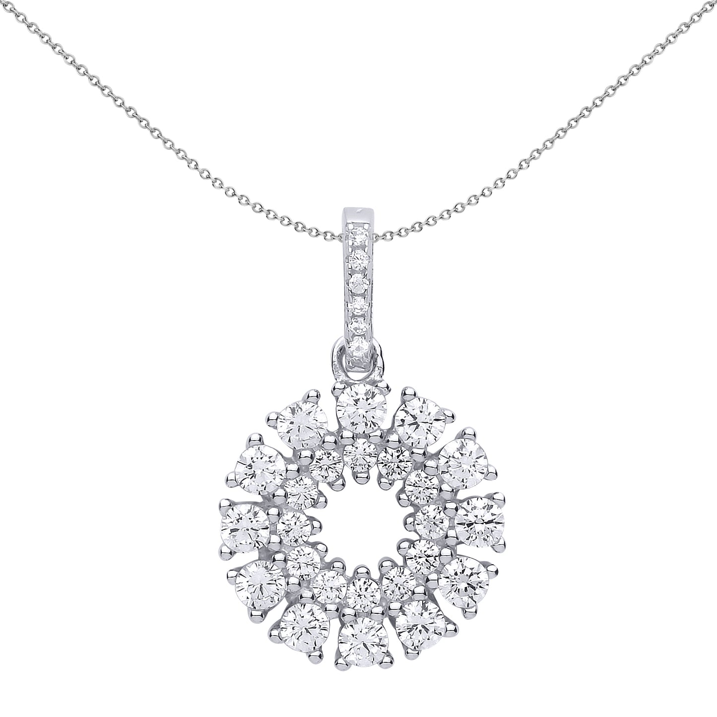 Silver  CZ Snowflake Cluster Pendant Necklace 18 inch - GVP510