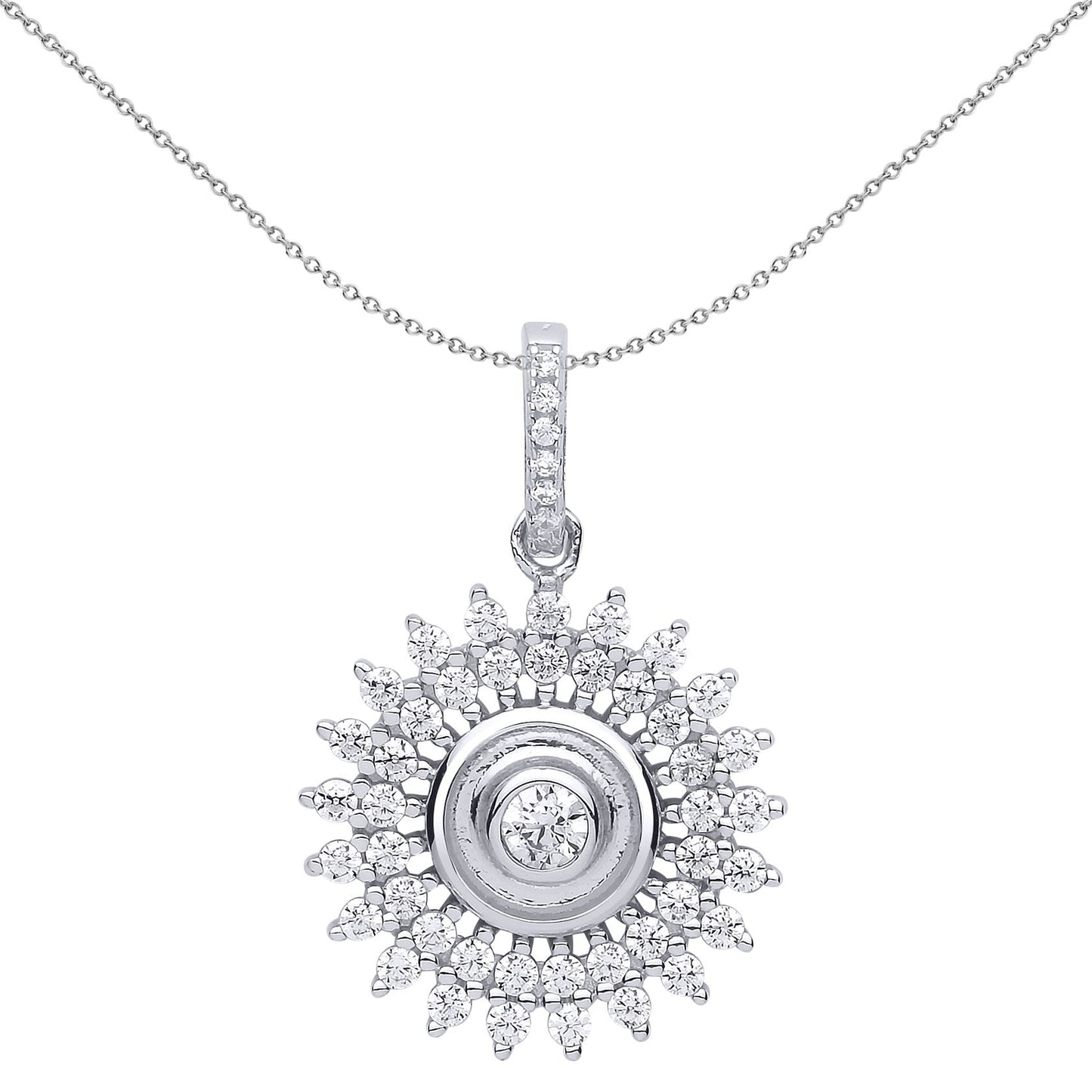 Silver  CZ Sunshine Star Burst Pendant Necklace 18 inch - GVP511