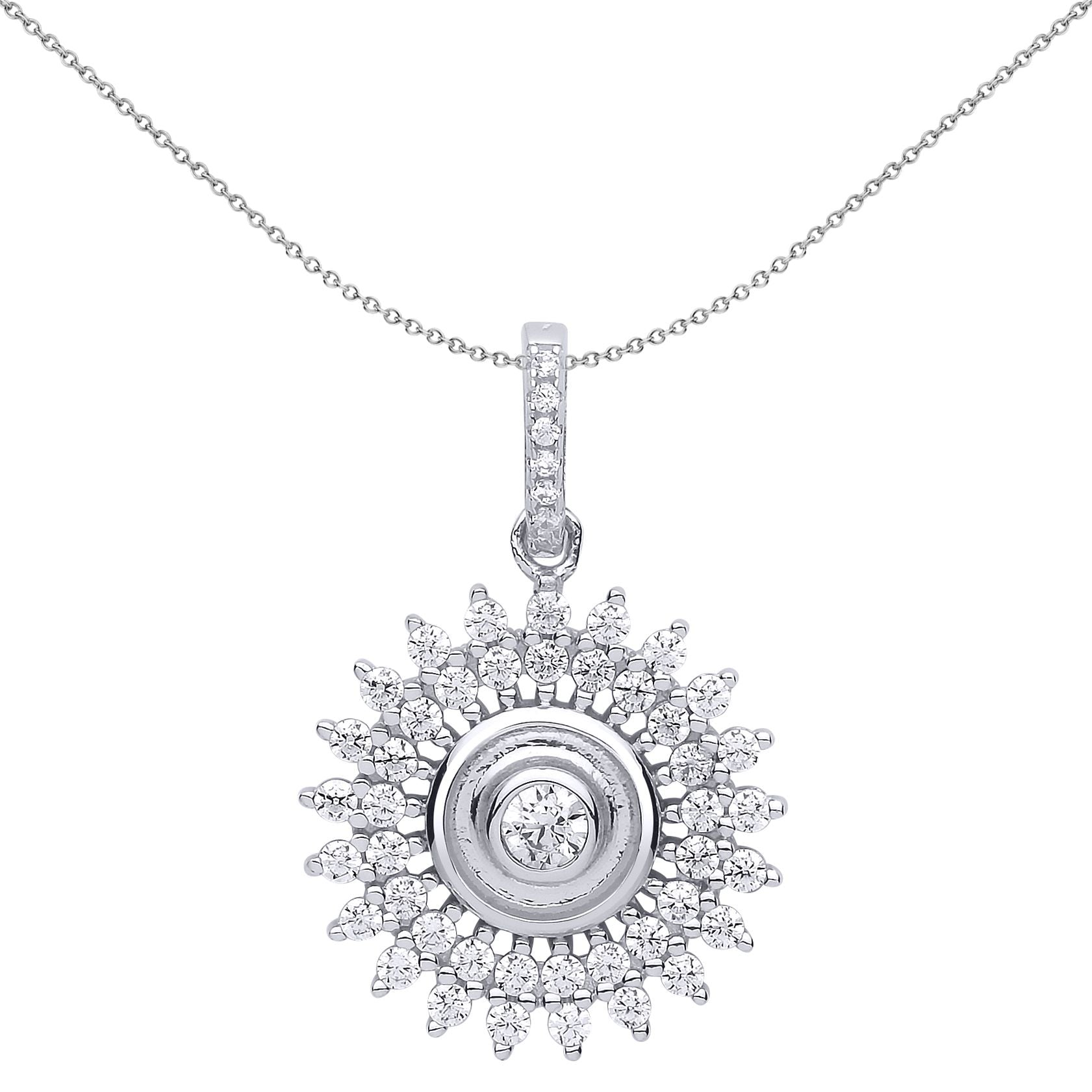 Silver  CZ Sunshine Star Burst Pendant Necklace 18 inch - GVP511