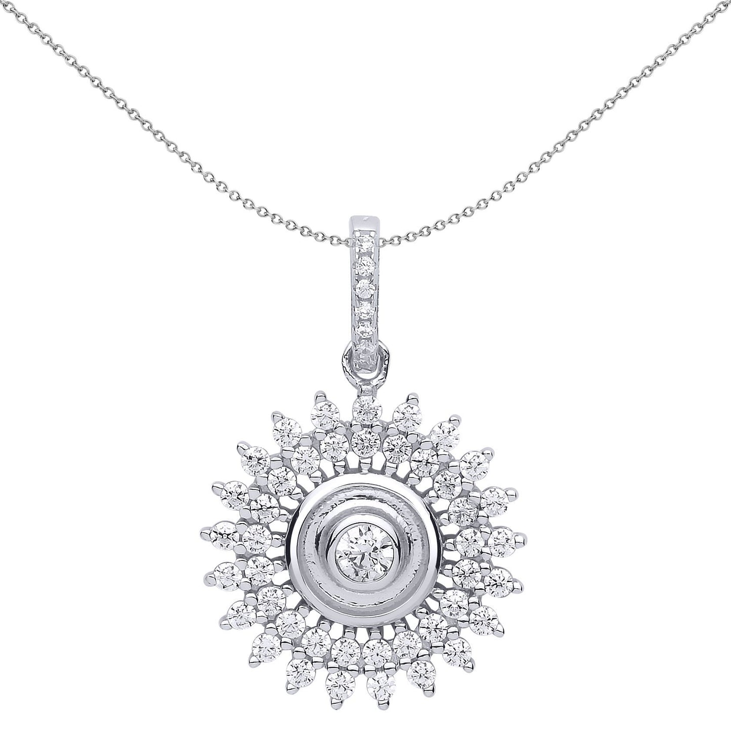 Silver  CZ Sunshine Star Burst Pendant Necklace - GVP511