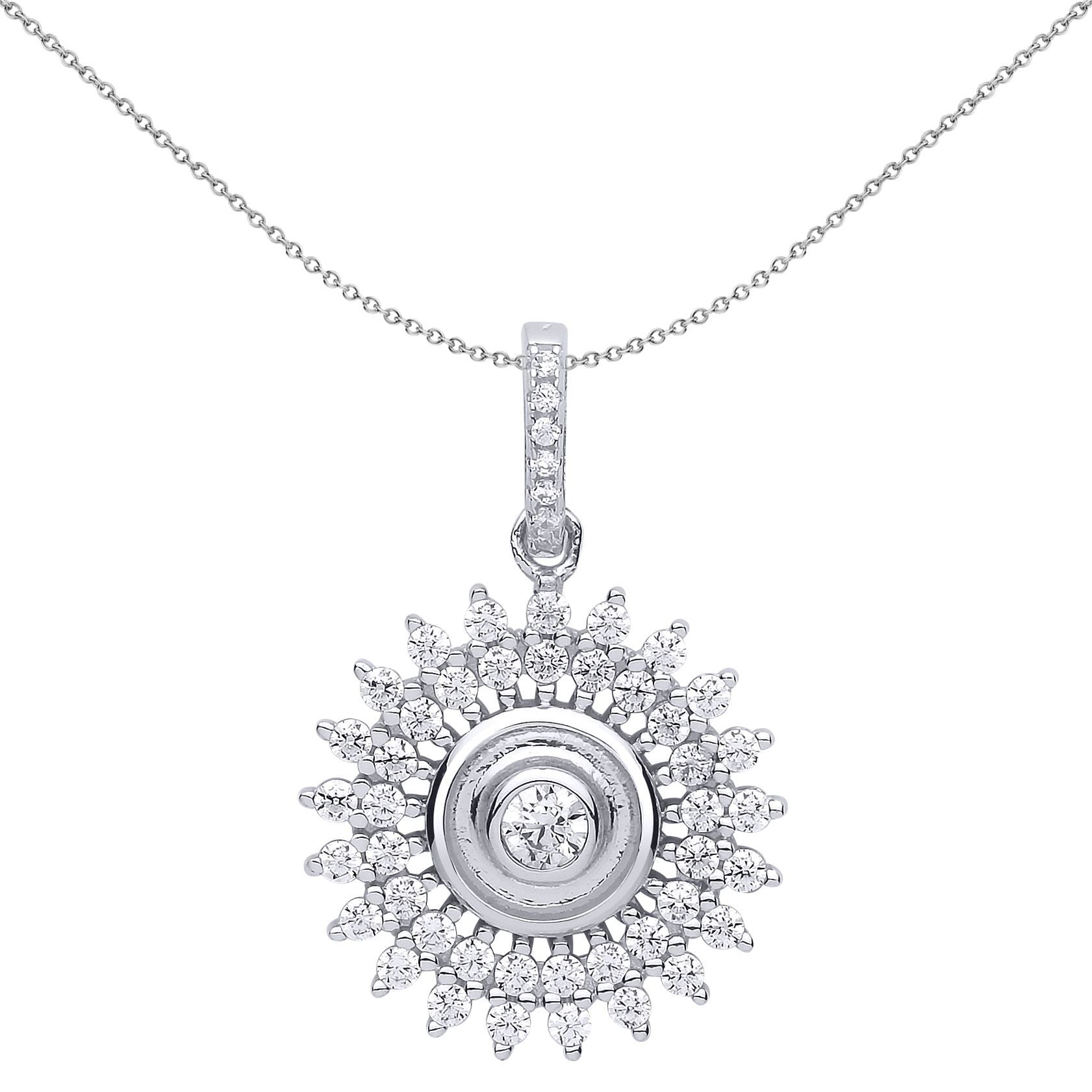 Silver  CZ Sunshine Star Burst Pendant Necklace - GVP511