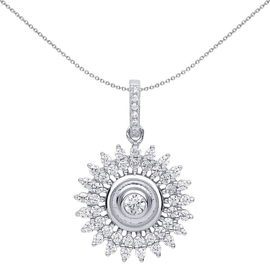 Silver  CZ Sunshine Star Burst Pendant Necklace - GVP511