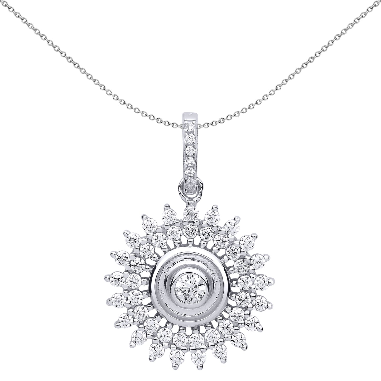 Silver  CZ Sunshine Star Burst Pendant Necklace 18 inch - GVP511