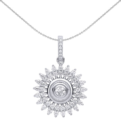 Silver  CZ Sunshine Star Burst Pendant Necklace 18 inch - GVP511