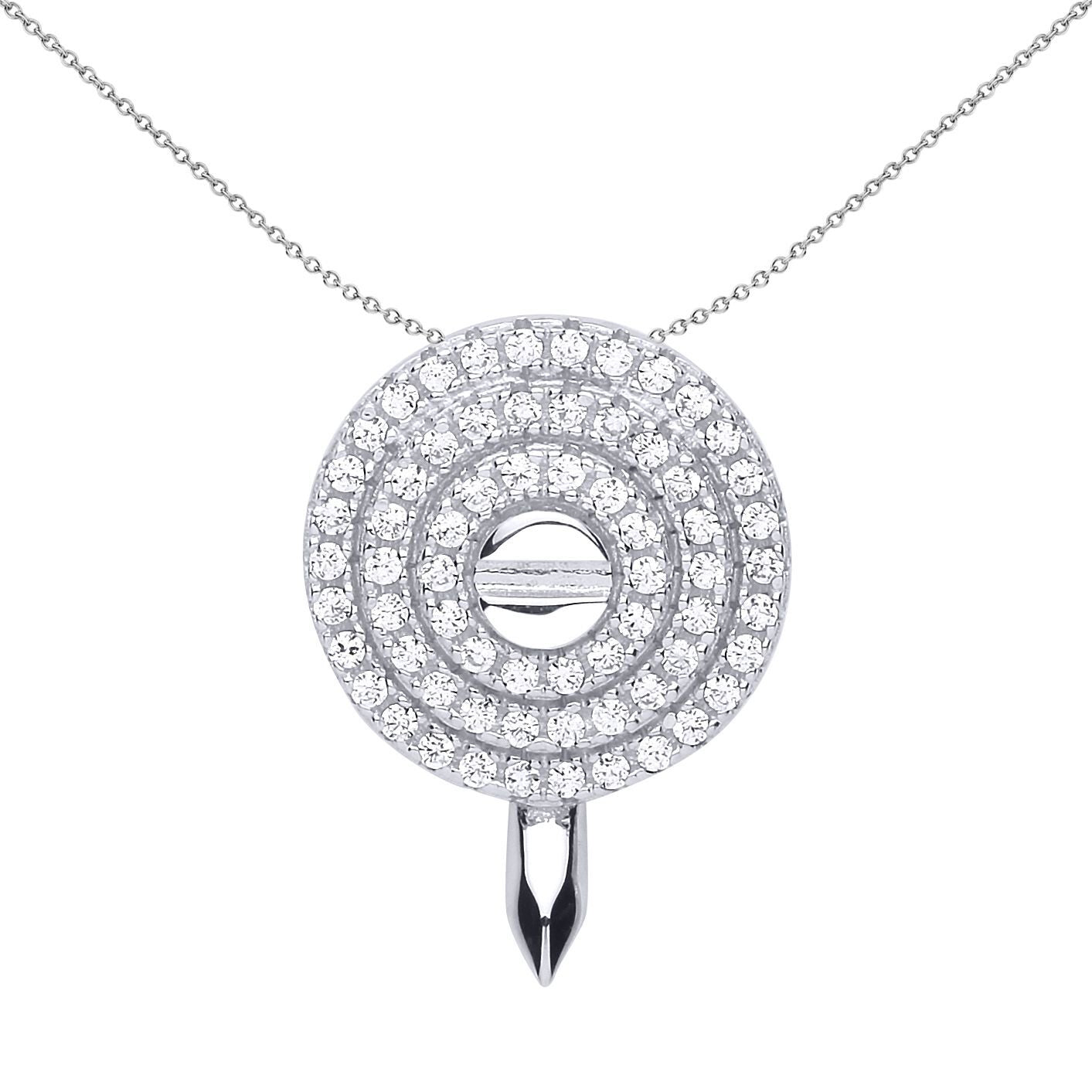 Silver  CZ 3 Tier Halo Nail Pendant Necklace 18 inch - GVP513