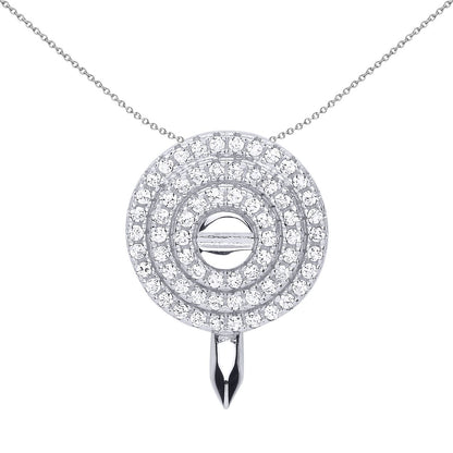 Silver  CZ 3 Tier Halo Nail Pendant Necklace 18 inch - GVP513