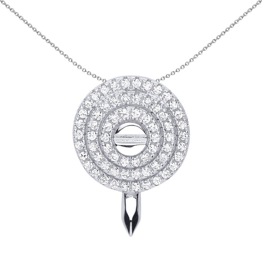 Silver  CZ 3 Tier Halo Nail Pendant Necklace 18 inch - GVP513