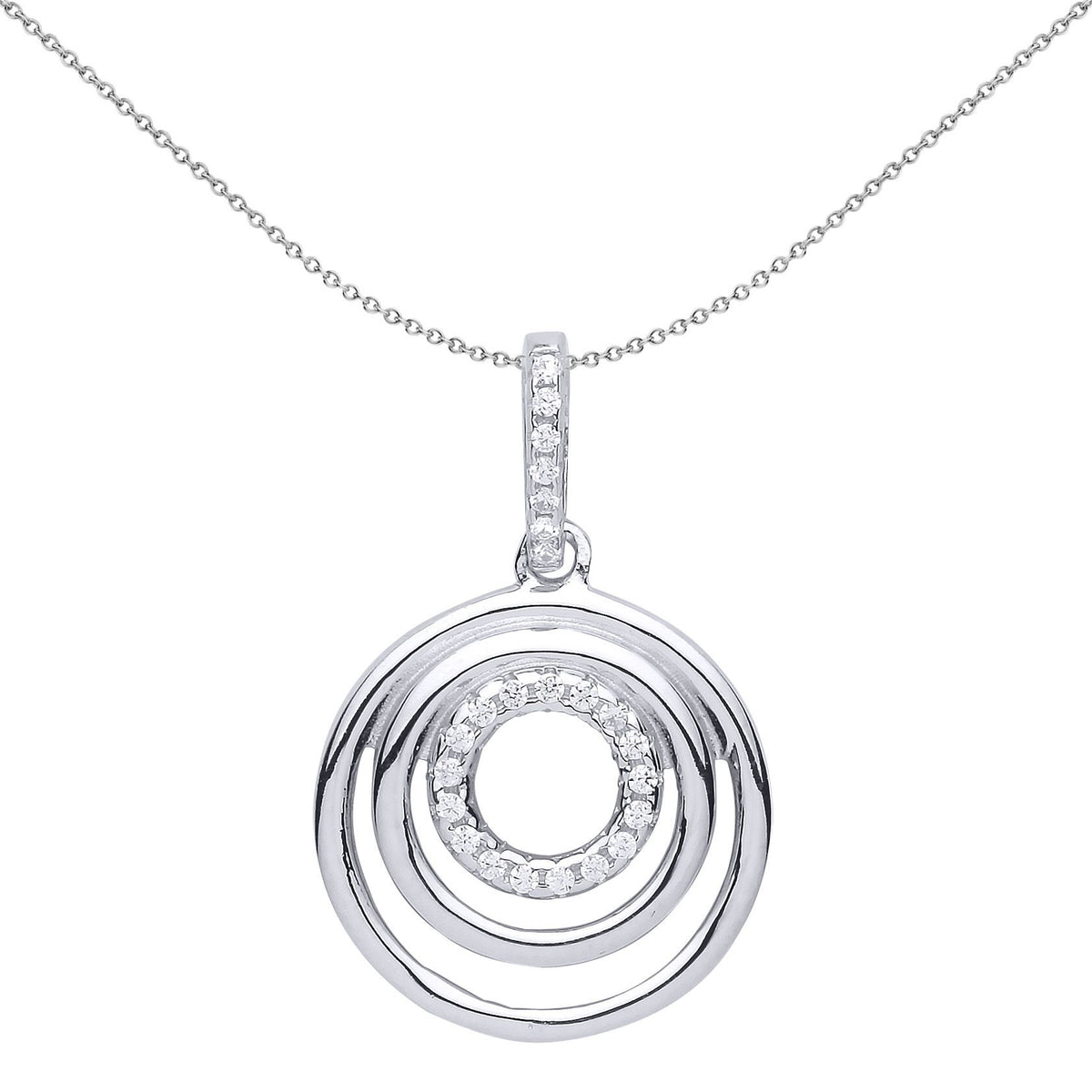 Sterling Silver  CZ Sonic Boom Tunnel Rings Halo Pendant Necklace - GVP514