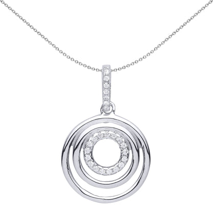 Sterling Silver  CZ Sonic Boom Tunnel Rings Halo Pendant Necklace - GVP514