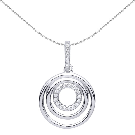 Sterling Silver  CZ Sonic Boom Tunnel Rings Halo Pendant Necklace - GVP514