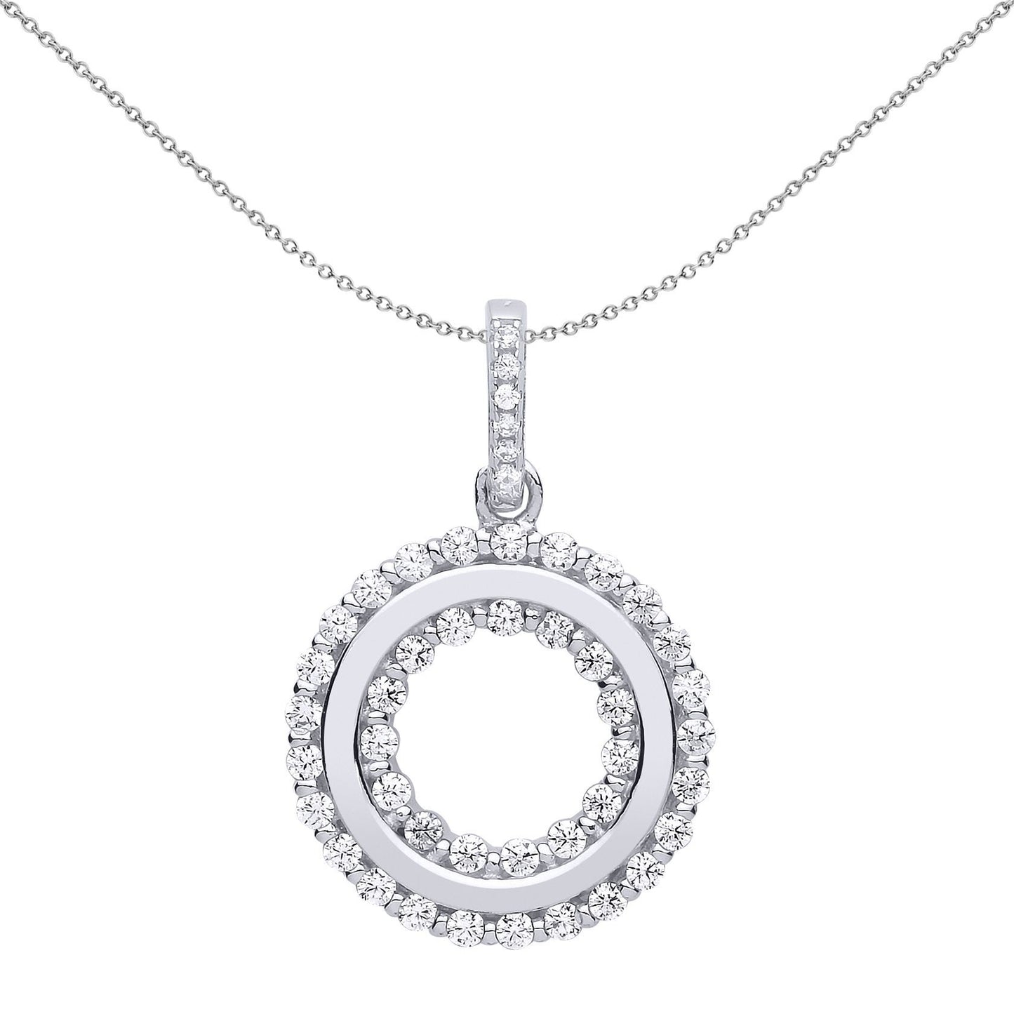 Silver  CZ Halo Donut Ring Pendant Necklace - GVP515