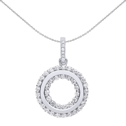 Silver  CZ Halo Donut Ring Pendant Necklace 18 inch - GVP515