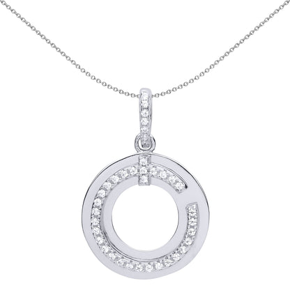 Sterling Silver  CZ G Q C Crossbar Q C Halo Donut Pendant Necklace - GVP516