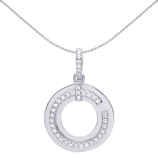 Sterling Silver  CZ G Q C Crossbar Q C Halo Donut Pendant Necklace - GVP516