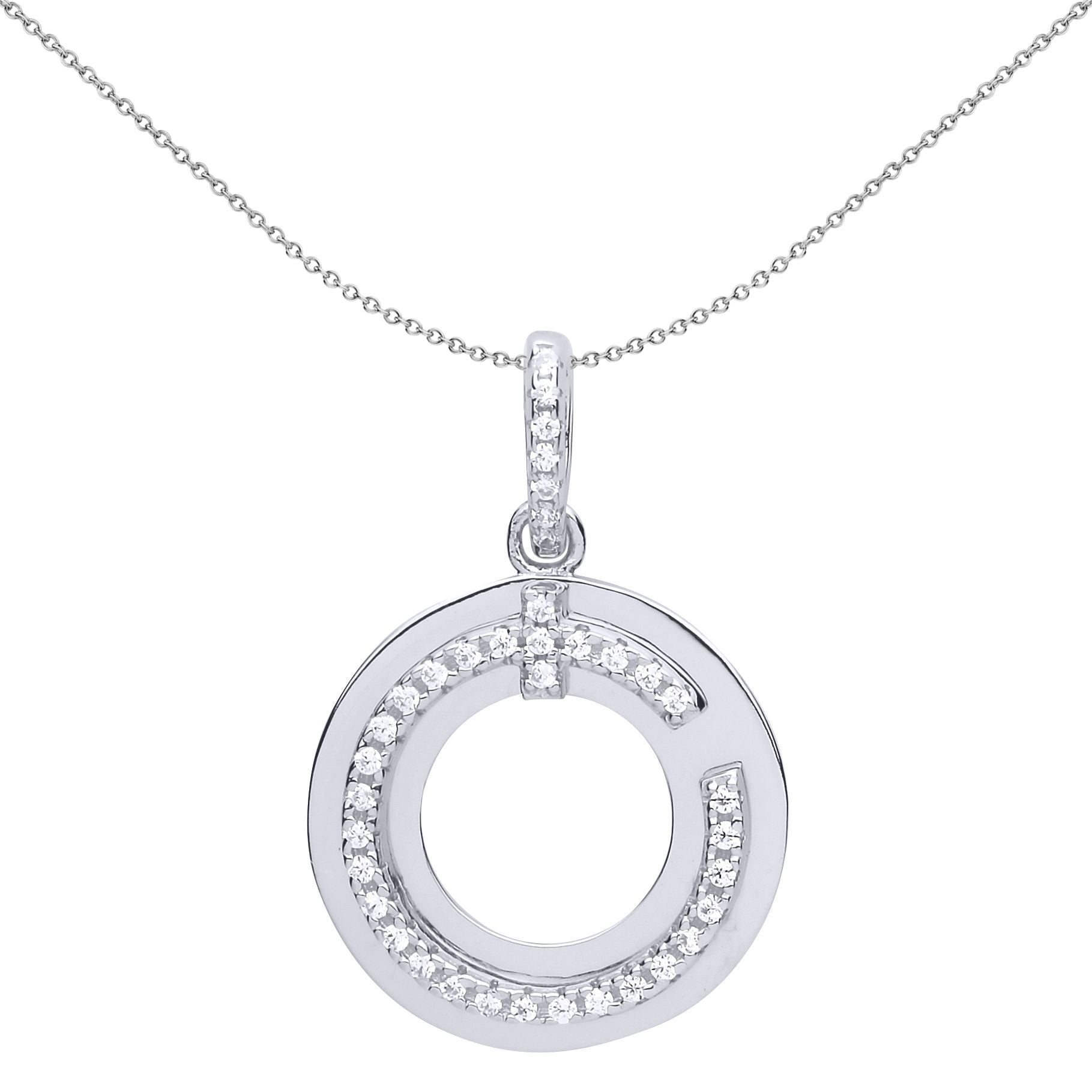 Silver  CZ Q C Halo Donut Pendant Necklace - GVP516
