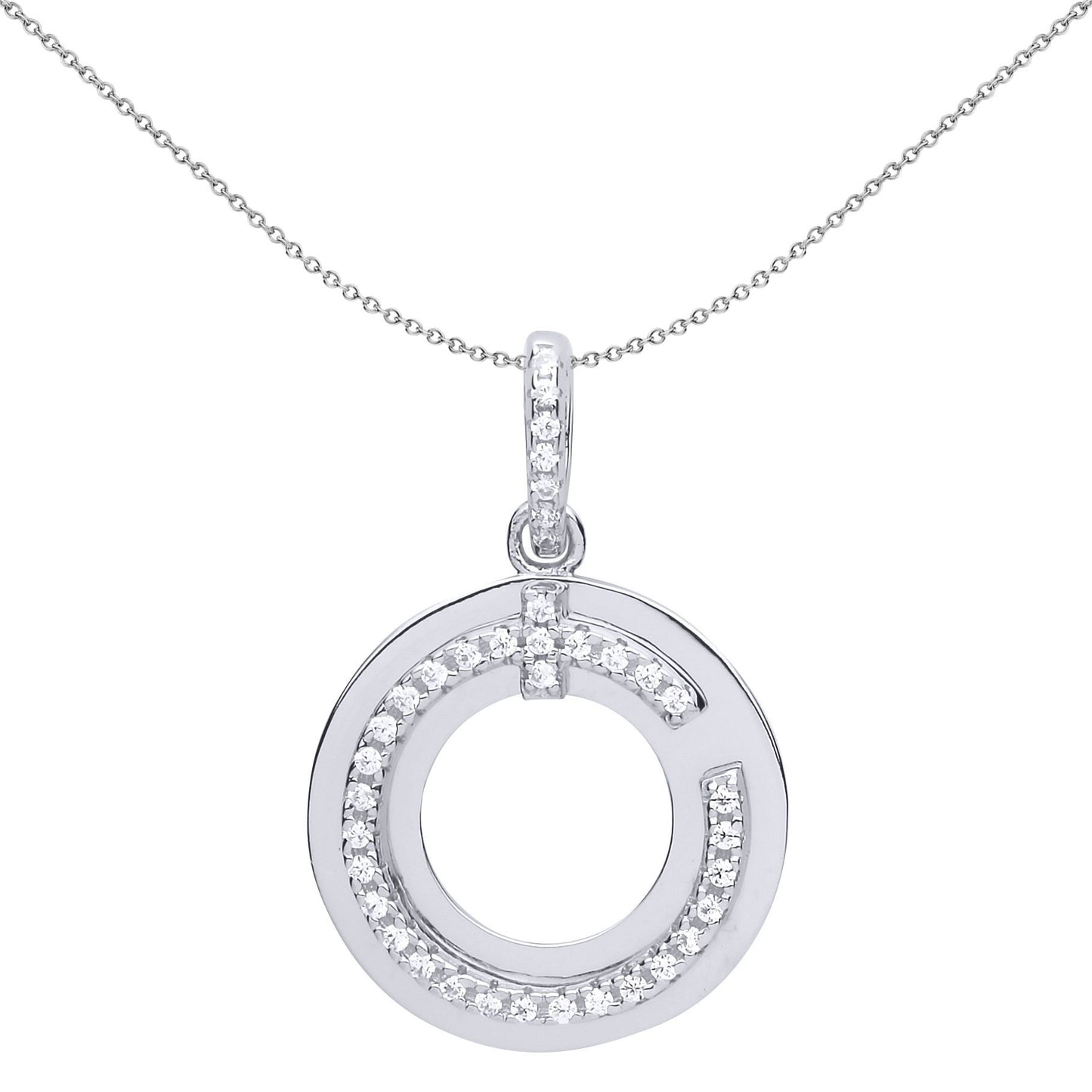 Silver  CZ Q C Halo Donut Pendant Necklace - GVP516