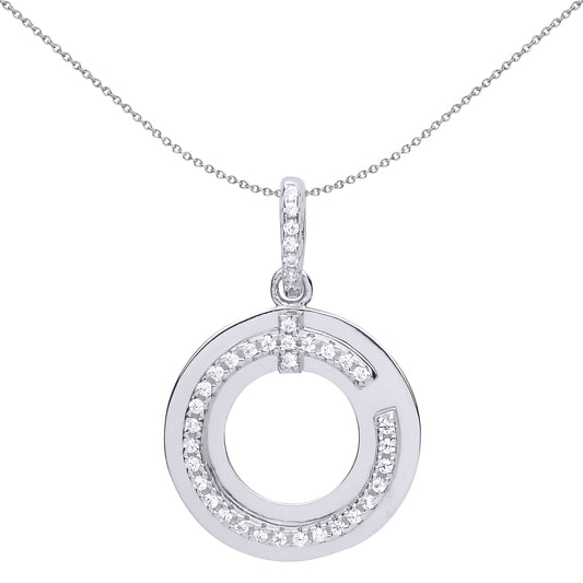 Silver  CZ Q C Halo Donut Pendant Necklace 18 inch - GVP516