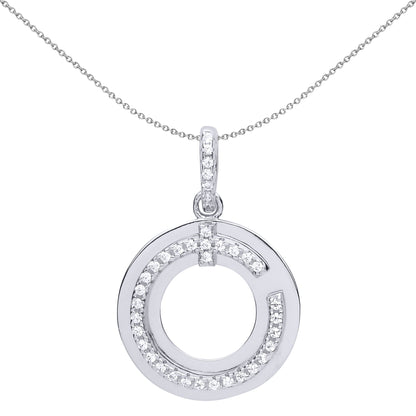 Silver  CZ Q C Halo Donut Pendant Necklace 18 inch - GVP516