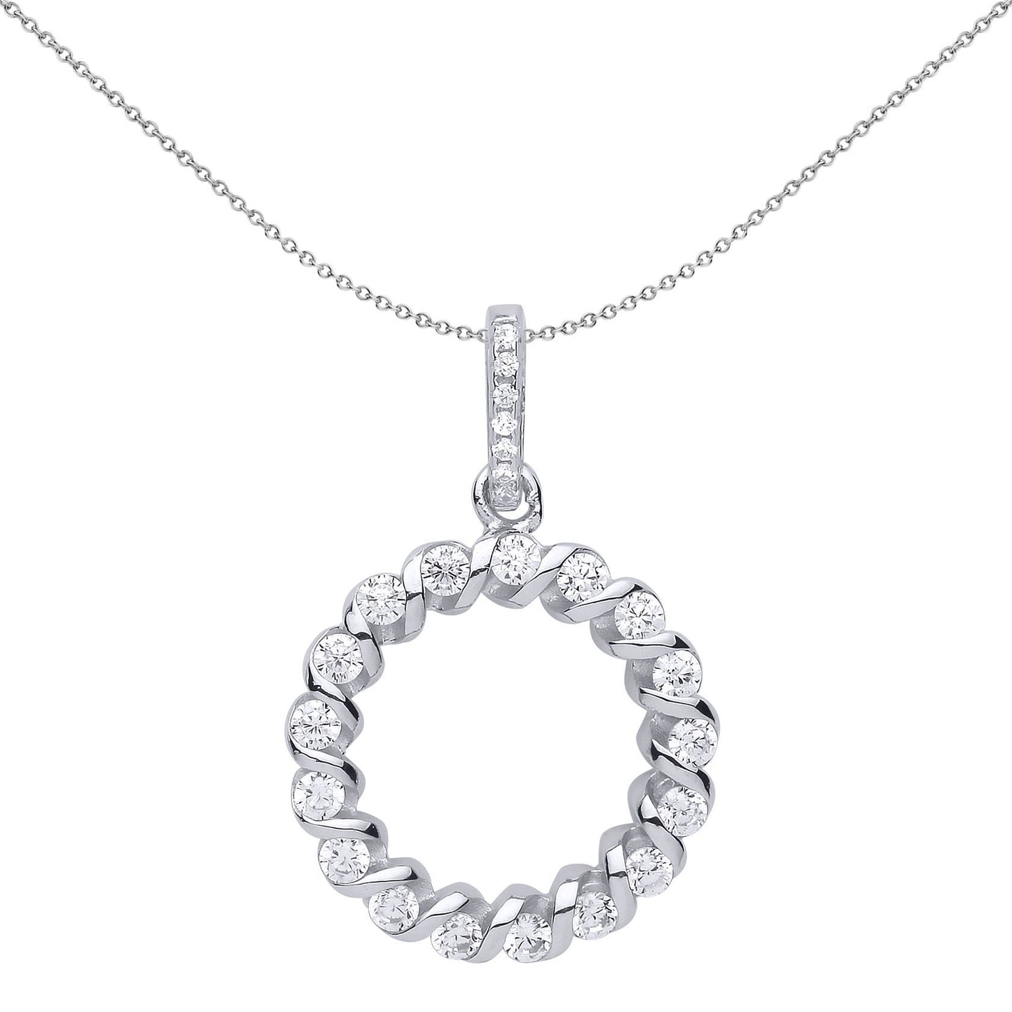 Silver  CZ Candy Twist Wreath Halo Pendant Necklace - GVP517