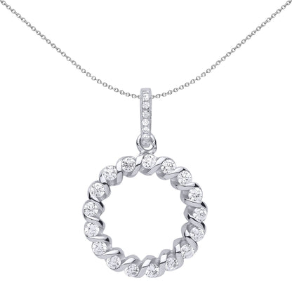 Silver  CZ Candy Twist Wreath Halo Pendant Necklace - GVP517