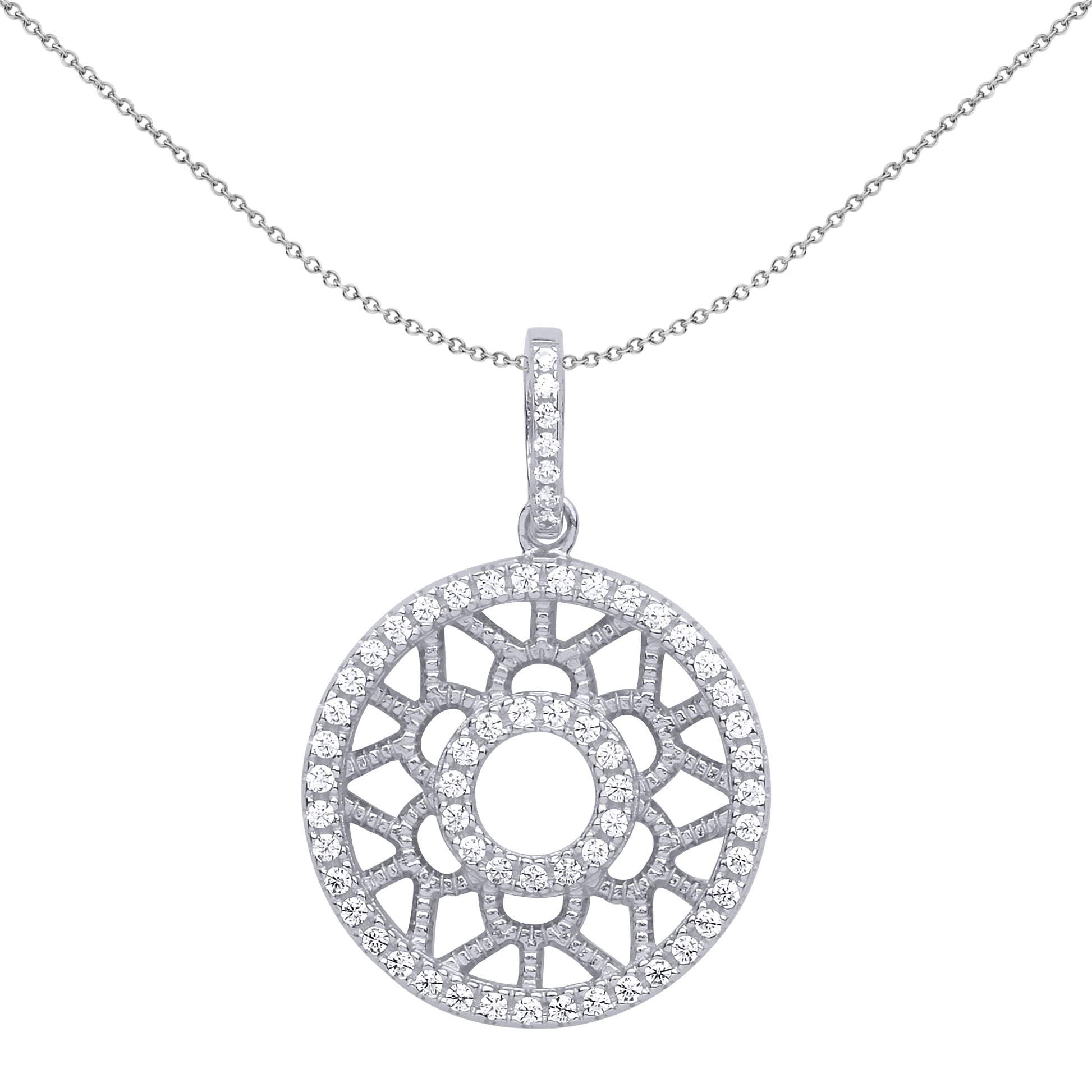 Silver  CZ Daisy Halo Mosaic Pendant Necklace 18 inch - GVP518