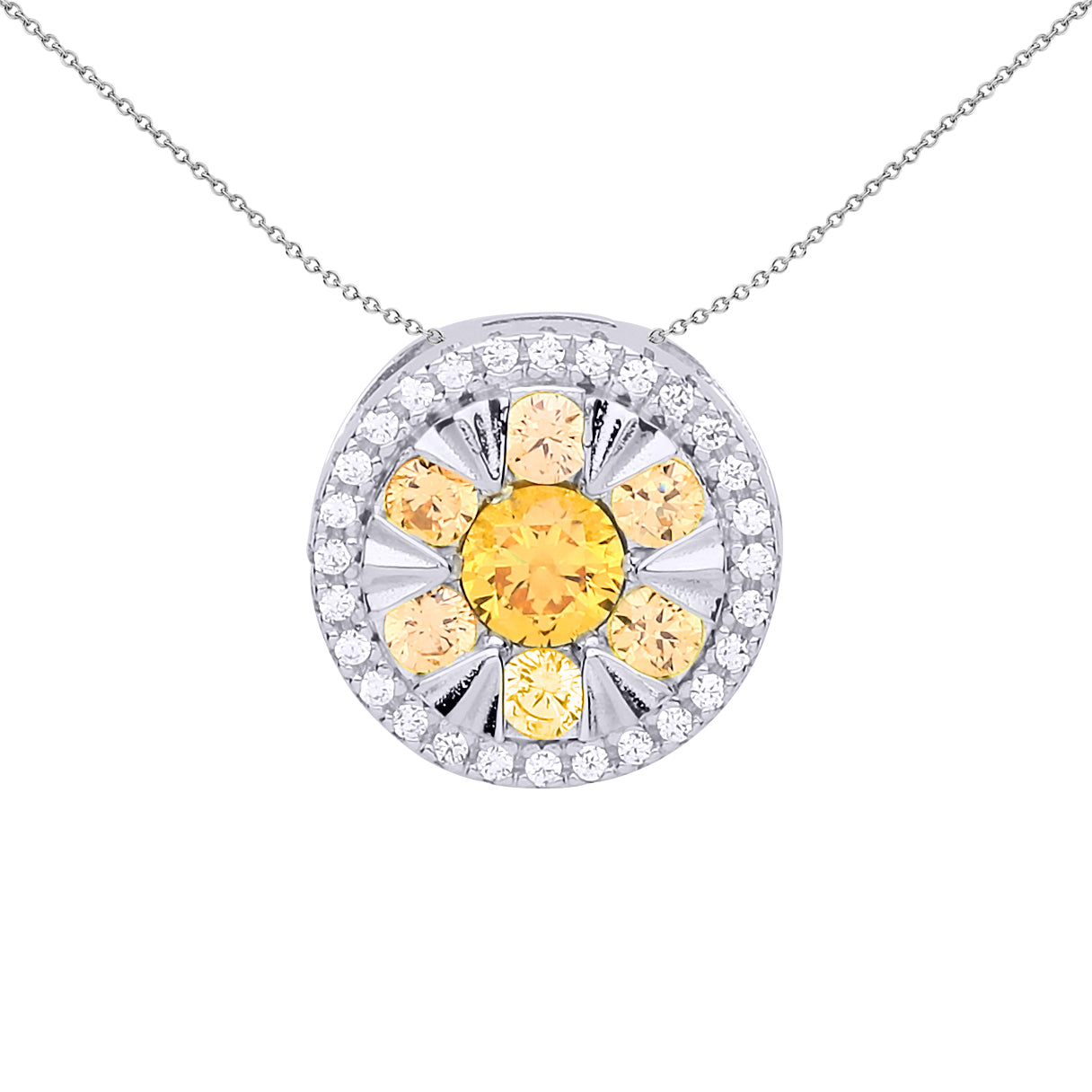 Silver  Yellow CZ Sunshine Fire Pendant Necklace 18 inch - GVP520