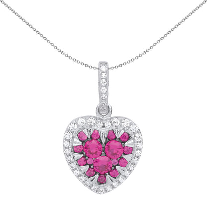 Silver  Hot Pink CZ Love Has Teeth Heart Charm Necklace 18 inch - GVP521