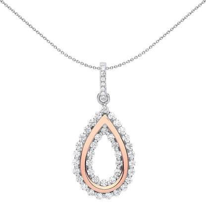 Rose Sterling Silver  CZ Pear Avocado concentric eternity Pendant - GVP525
