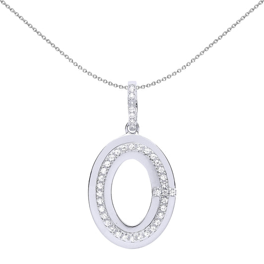 Silver  CZ Oval O Halo Pendant Necklace 18 inch - GVP527