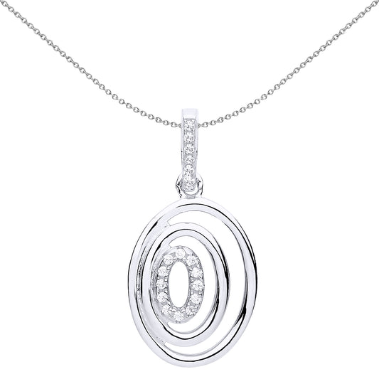 Silver  CZ Cartoon Eye Oval Hoop Pendant Necklace 18 inch - GVP528