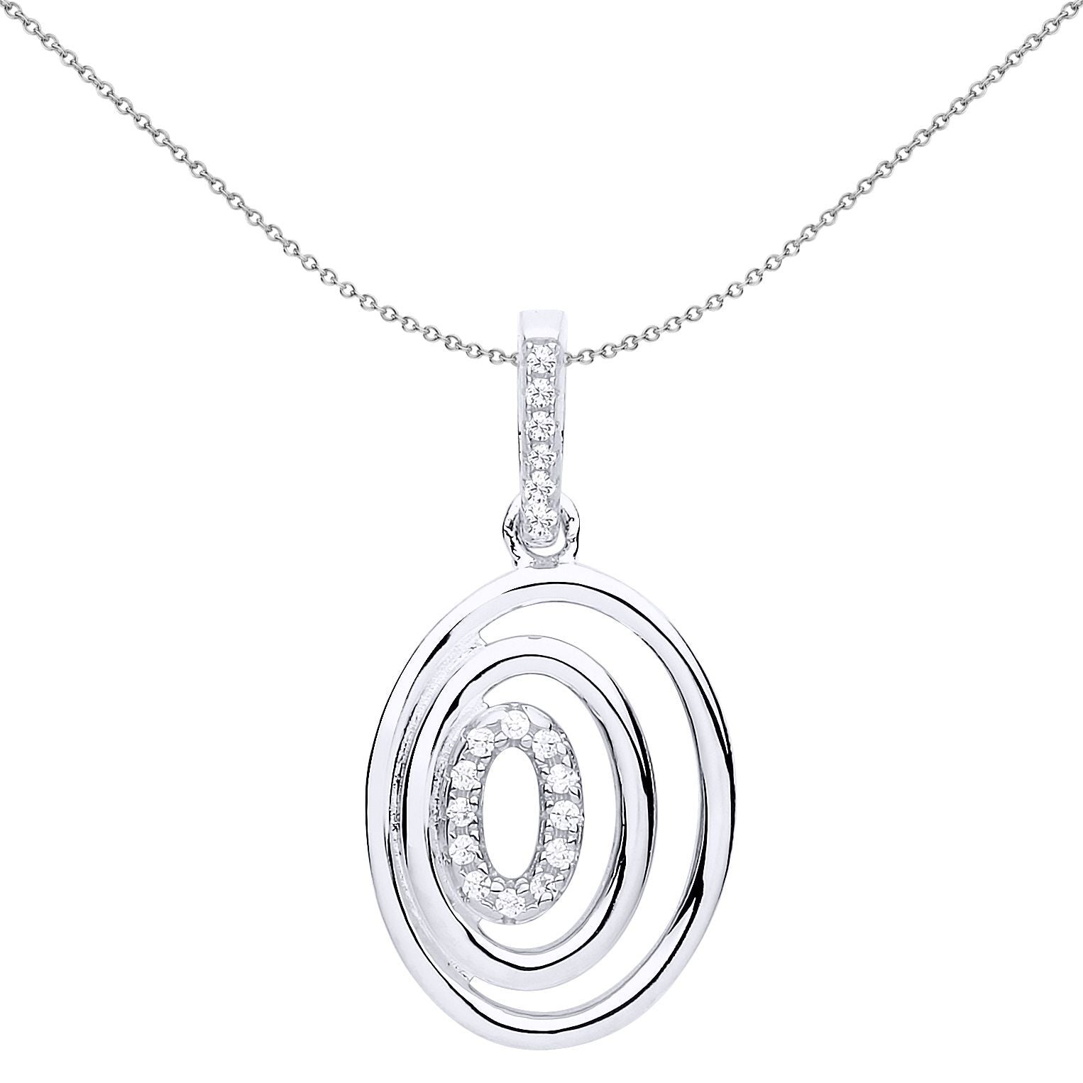 Silver  CZ Cartoon Eye Oval Hoop Pendant Necklace - GVP528