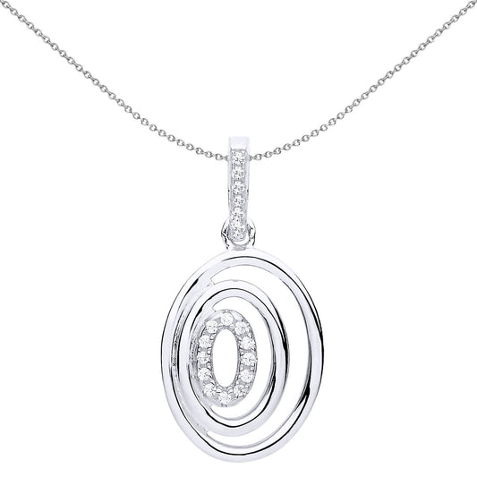 Silver  CZ Cartoon Eye Oval Hoop Pendant Necklace - GVP528