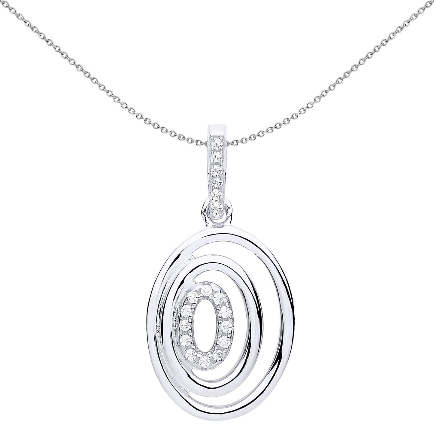 Silver  CZ Cartoon Eye Oval Hoop Pendant Necklace 18 inch - GVP528