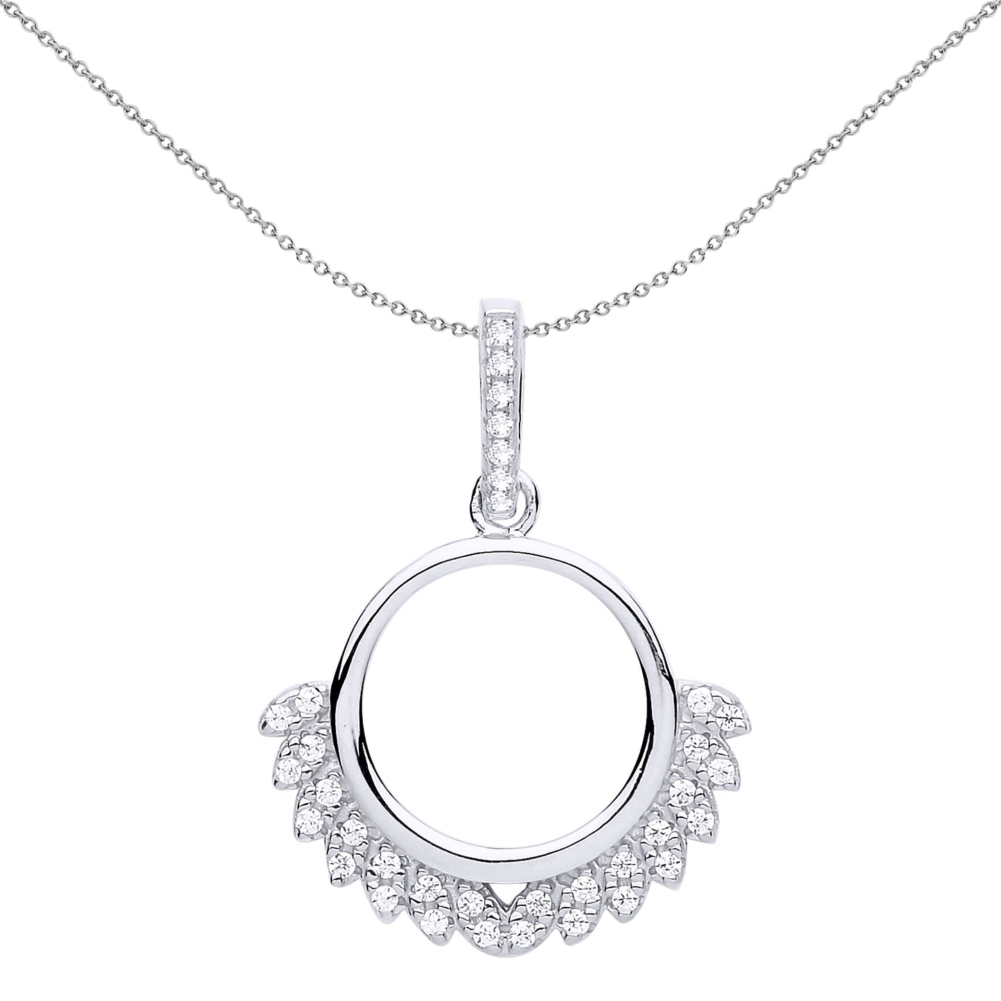 Silver  CZ Wreath Cluster Pendant Necklace 18 inch - GVP530