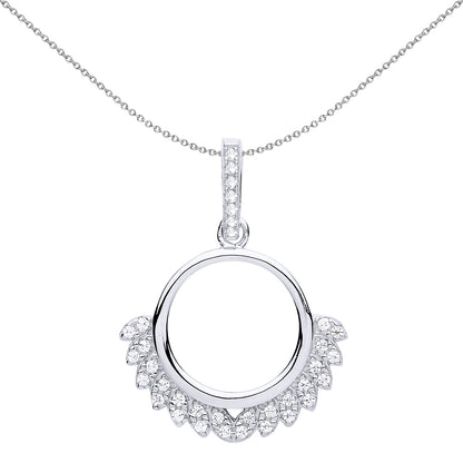 Silver  CZ Wreath Cluster Pendant Necklace 18 inch - GVP530