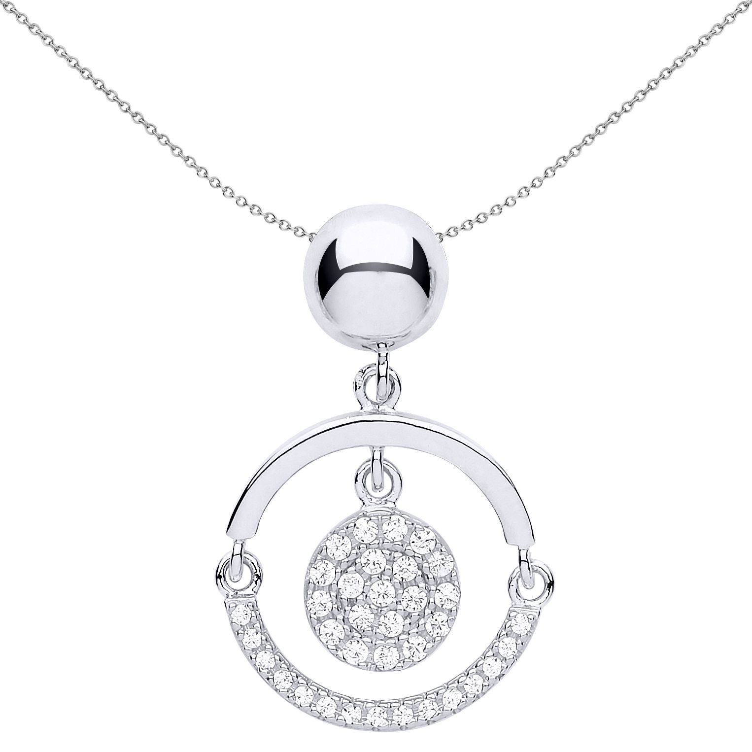 Silver  CZ Swing Hoop Disco Ball Pendant Necklace 18 inch - GVP531