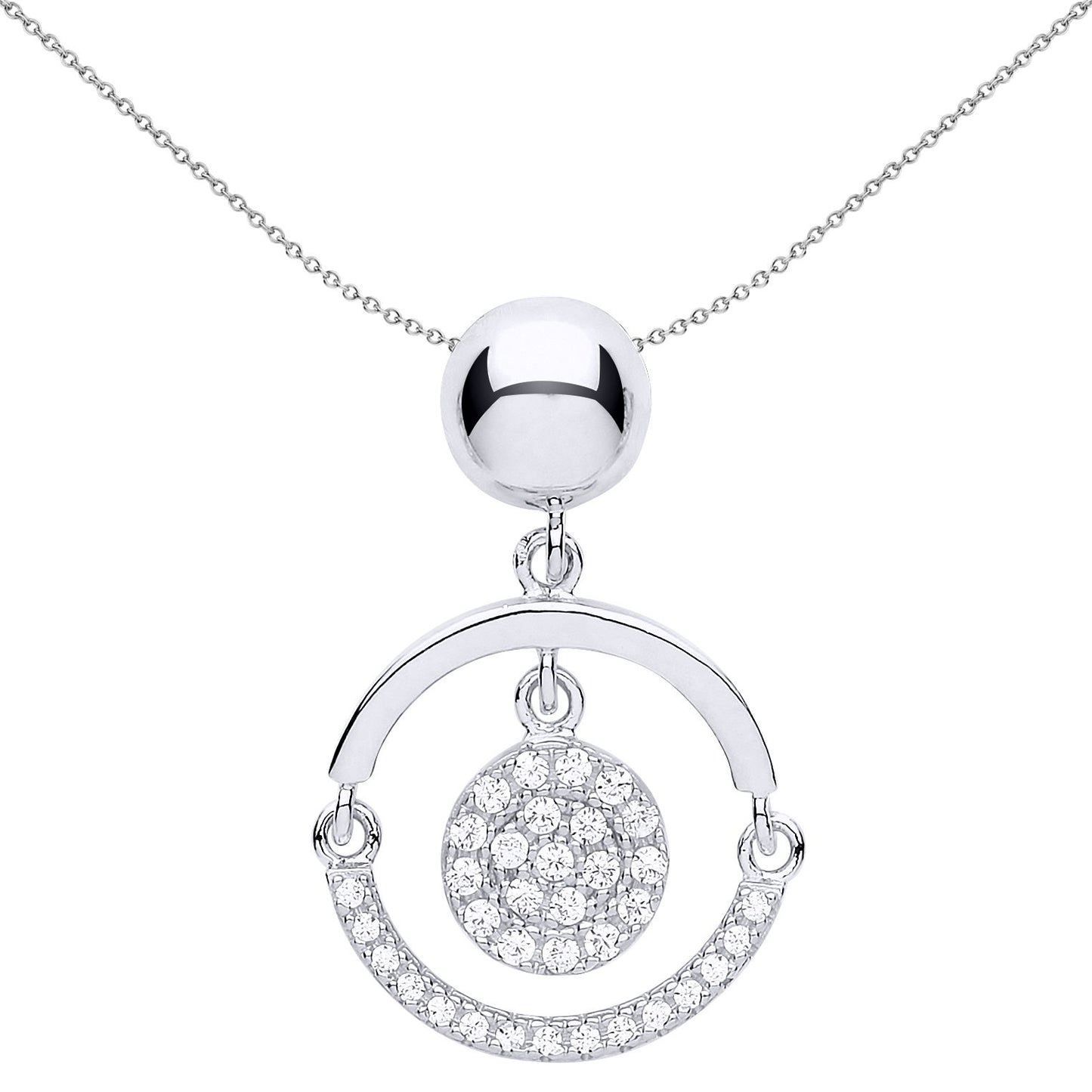 Silver  CZ Swing Hoop Disco Ball Pendant Necklace 18 inch - GVP531