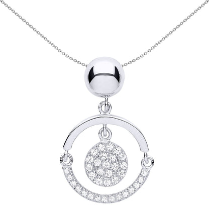 Silver  CZ Swing Hoop Disco Ball Pendant Necklace 18 inch - GVP531