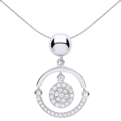 Silver  CZ Swing Hoop Disco Ball Pendant Necklace - GVP531