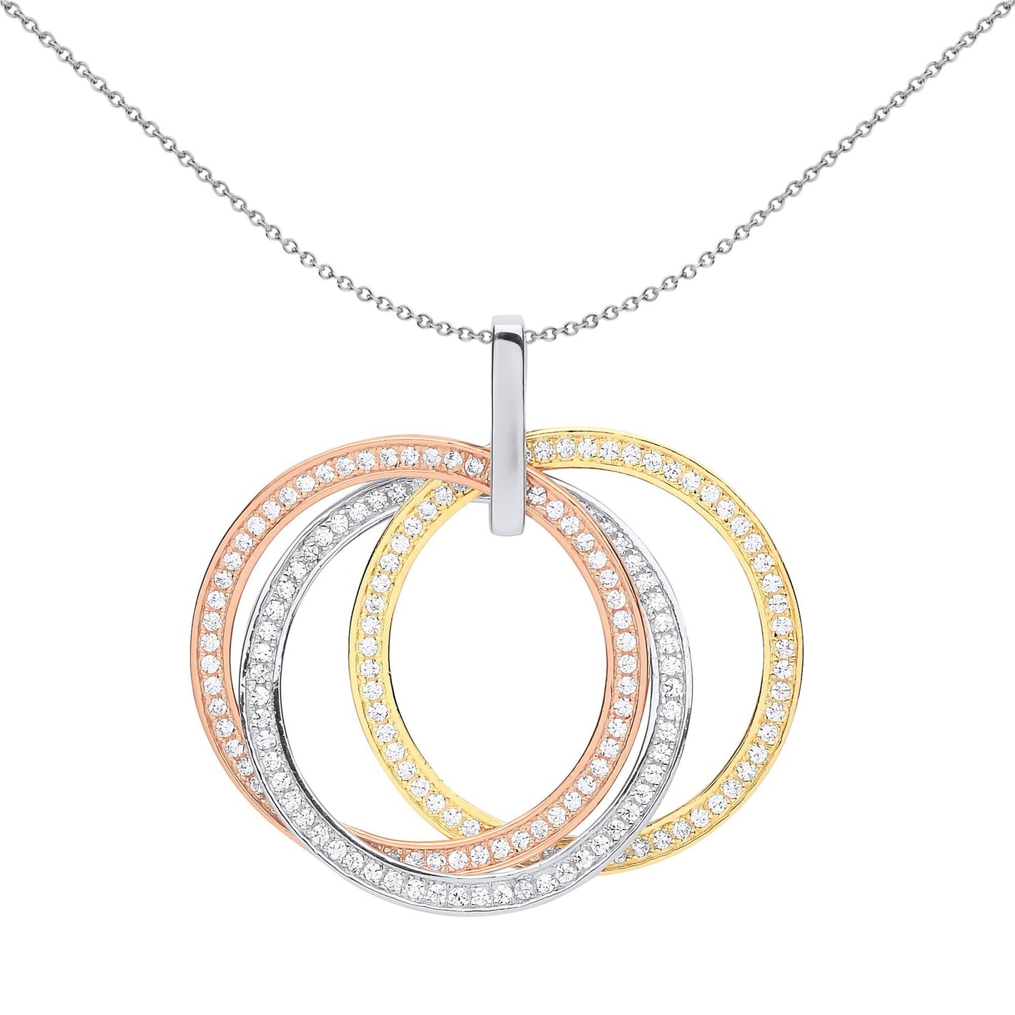 3-Colour Silver  CZ Russian Wedding Rings Necklace - GVP533