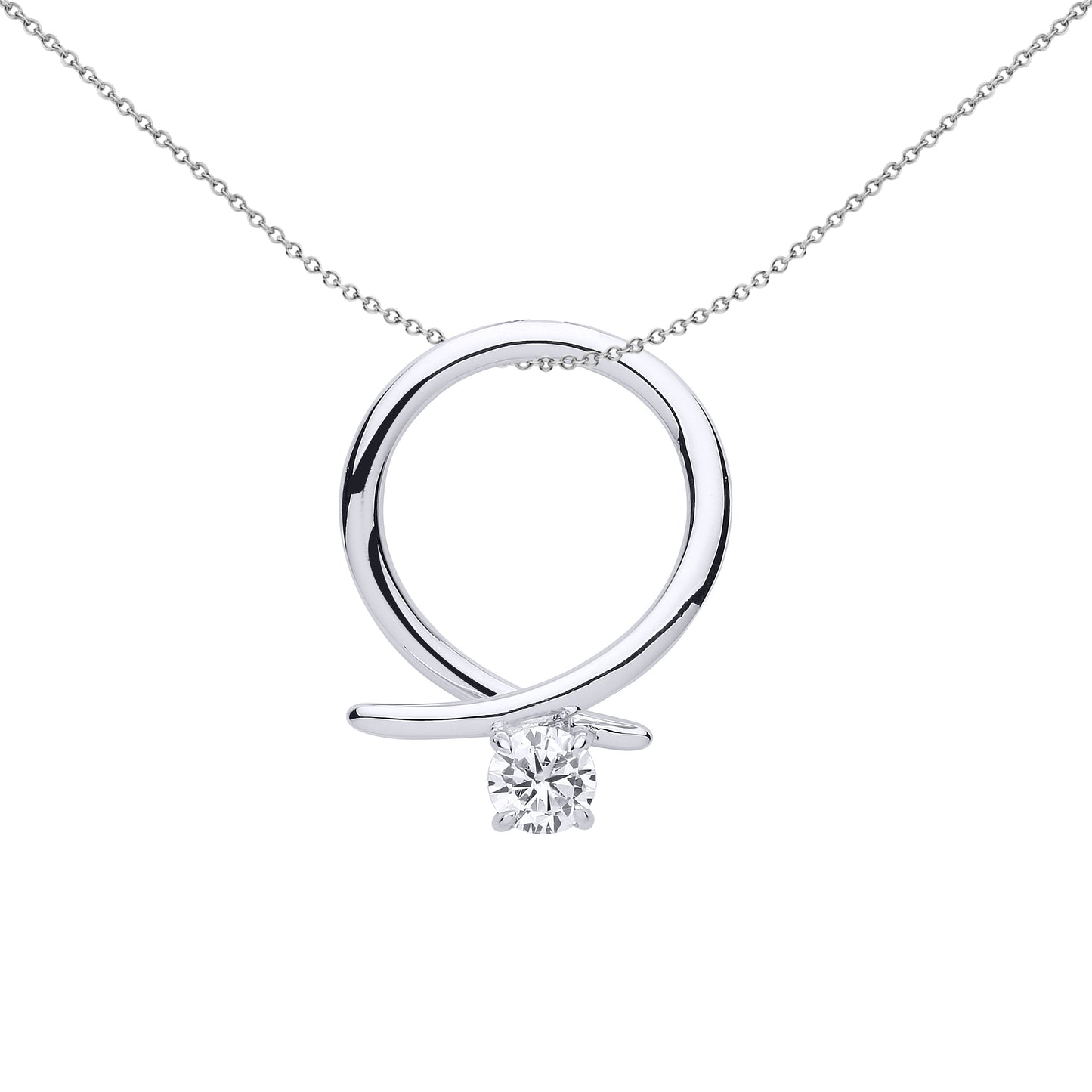 Silver  CZ Solitaire Loop de Loop Pendant Necklace 18 inch - GVP535